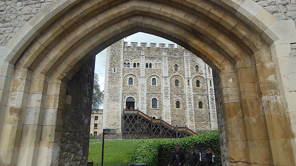 A view within an arch at the White Tower of London.