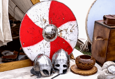 Viking Shield with Helmets